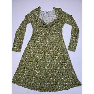 Gilli Green Floral Long-Sleeve Dress Womens M Empire Waist Boho Y2K